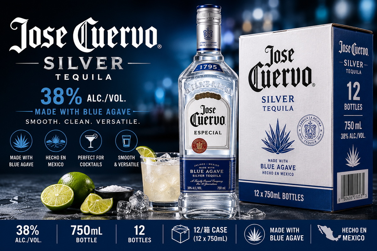 Jose Cuervo Silver Tequila – Wholesale Carton 银标龙舌兰酒 | 12 × 750ml | 38% ABV
