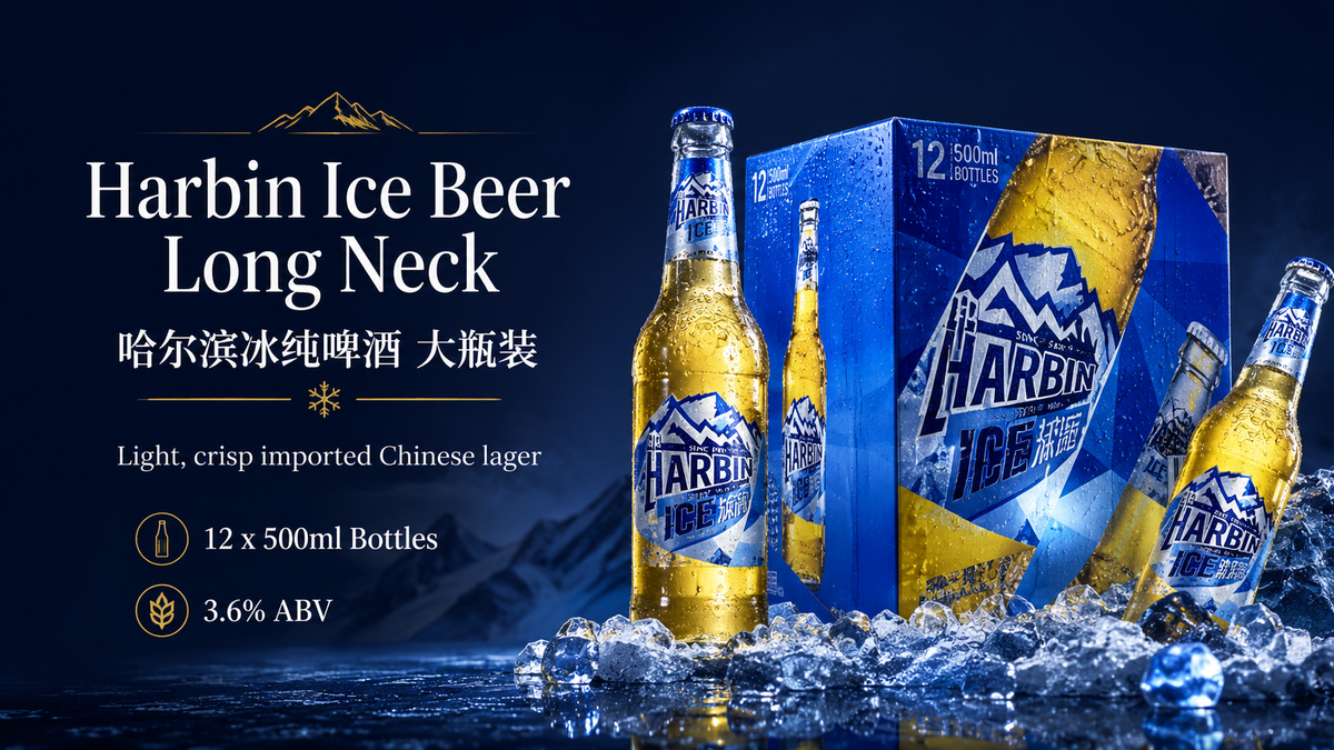Harbin Ice Beer Long Neck – Wholesale Carton 哈尔滨冰纯啤酒 大瓶装 | 12 × 500ml | 3.6% ABV
