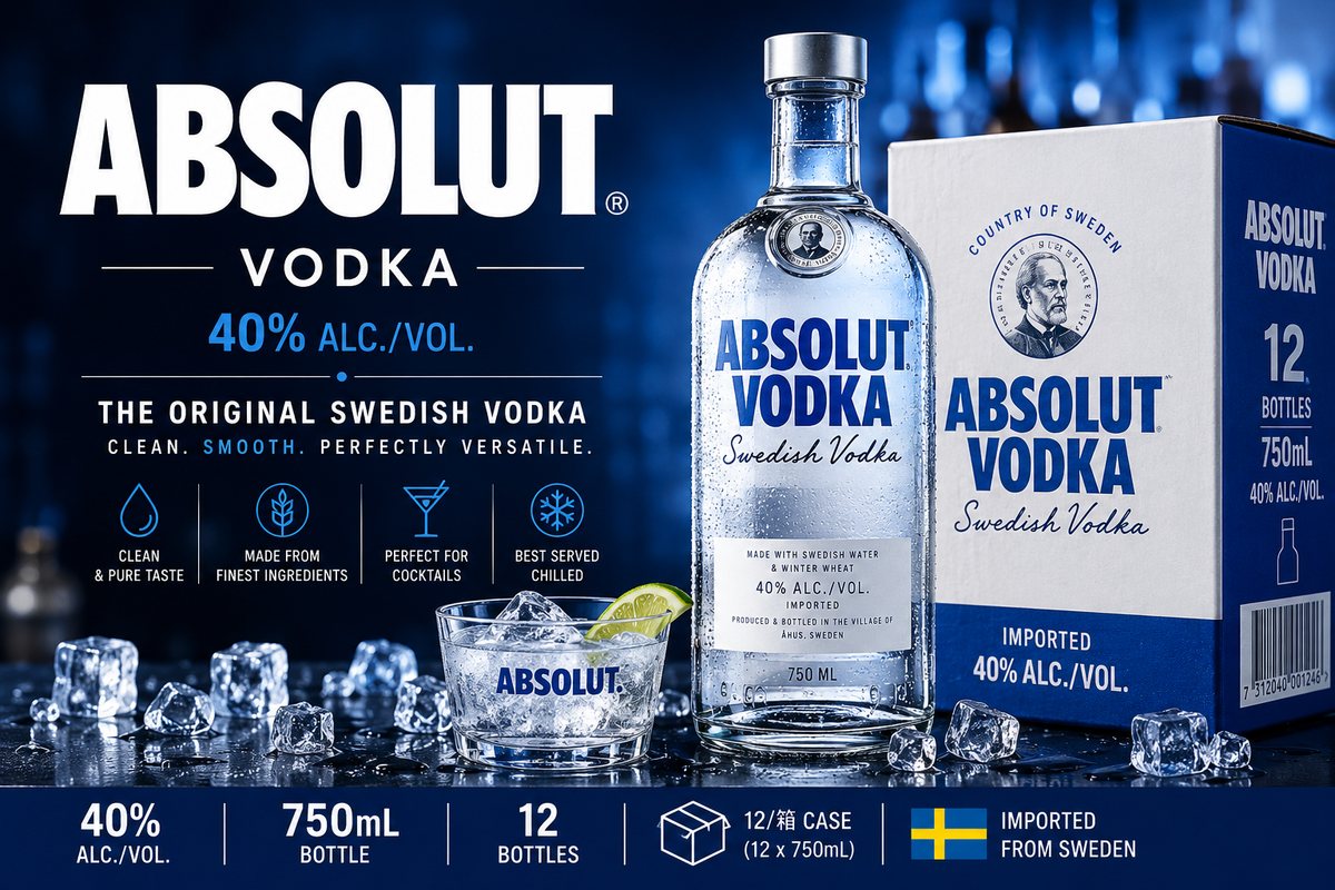 Absolut Vodka 40% – Wholesale Carton 绝对伏特加 | 12 × 750ml | 40% ABV