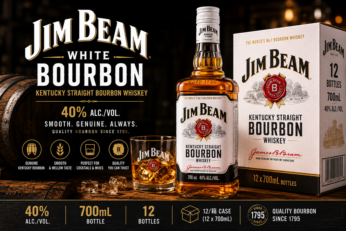 Jim Beam White Bourbon – Wholesale Carton 占边波本威士忌 | 12 × 700ml | 40% ABV