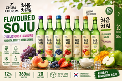Chum Churum Flavoured Soju – Wholesale Carton 처음처럼 과일소주 | Grape, Peach, Blueberry, Strawberry, Yogurt, Apple Mango & Apple | 20 × 360ml | 12% ABV