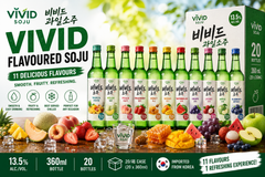 Vivid Flavoured Soju – Wholesale Carton 비비드 과일소주 | Tropical, Melon, Peach, Strawberry, Honey, Mango, Watermelon, Grape, Lychee, Apple & Blueberry | 20 × 360ml | 13.5% ABV