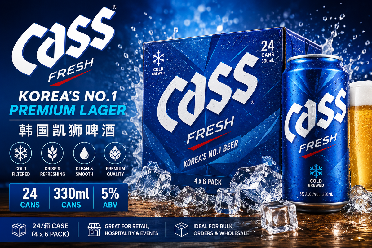 Cass Fresh Beer Cans – Wholesale Carton 韩国凯狮啤酒 | 24 × 330ml | 5% ABV | 4 × 6-Pack