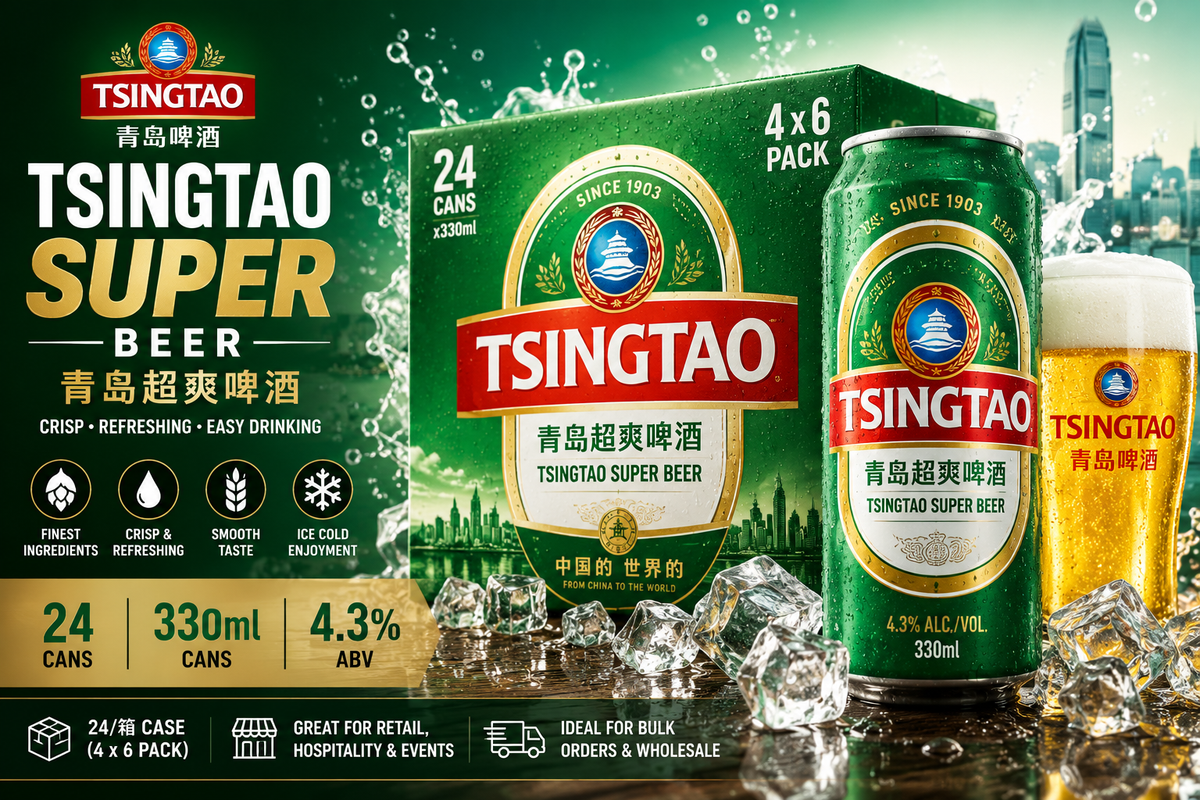 Tsingtao Super Beer Cans – Wholesale Carton 青岛超爽啤酒 | 24 × 330ml | 4.3% ABV | 4 × 6-Pack