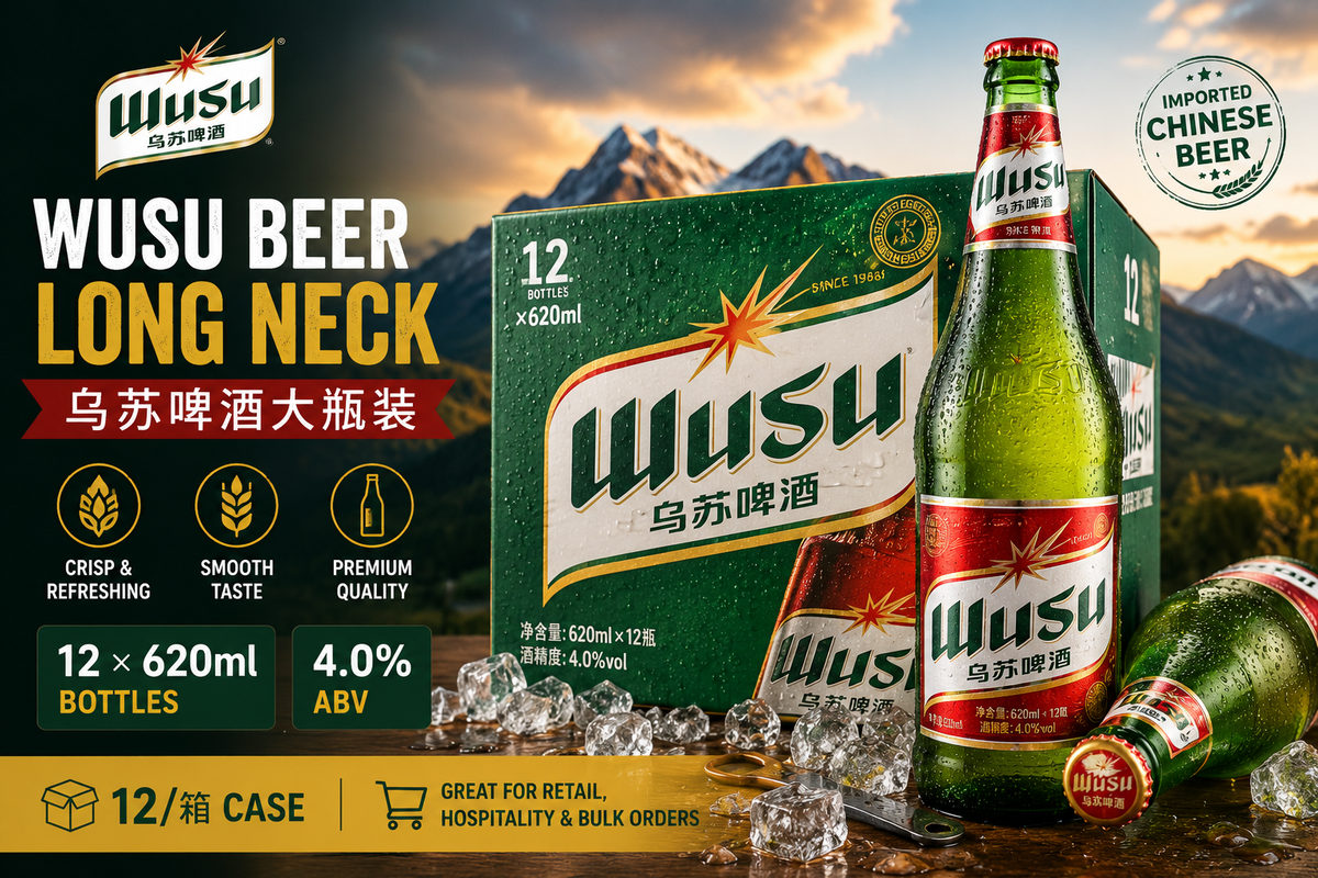 Wusu Beer Long Neck – Wholesale Carton 乌苏啤酒大瓶装 | 12 × 620ml | 4.0% ABV