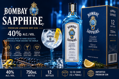 Bombay Sapphire Gin 40% – Wholesale Carton 蓝宝石金酒 | 12 × 750ml | 40% ABV